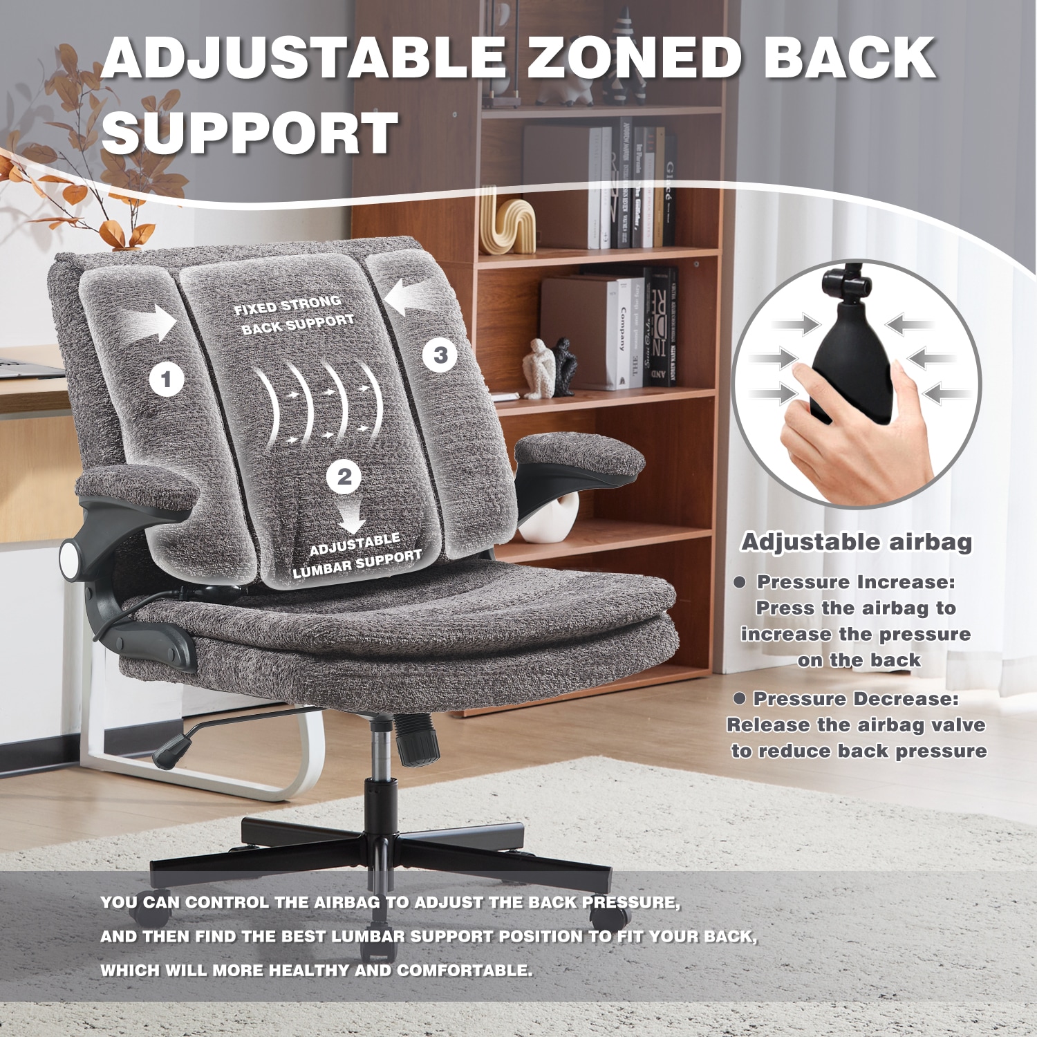 Ergonomic Office Chair With Airbag Lumbar Support And Flip Armrests_voghion.com